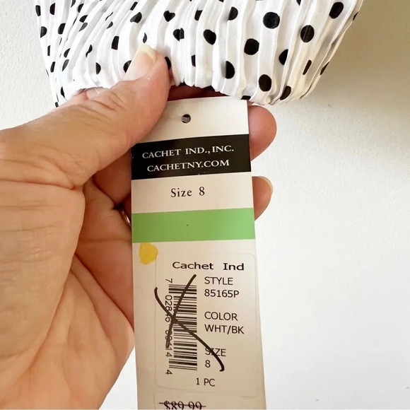 Cachet Evening White Crinkle Jacket Black Dot Sparkle Button Size 8 New With Tag - Picture 4 of 9